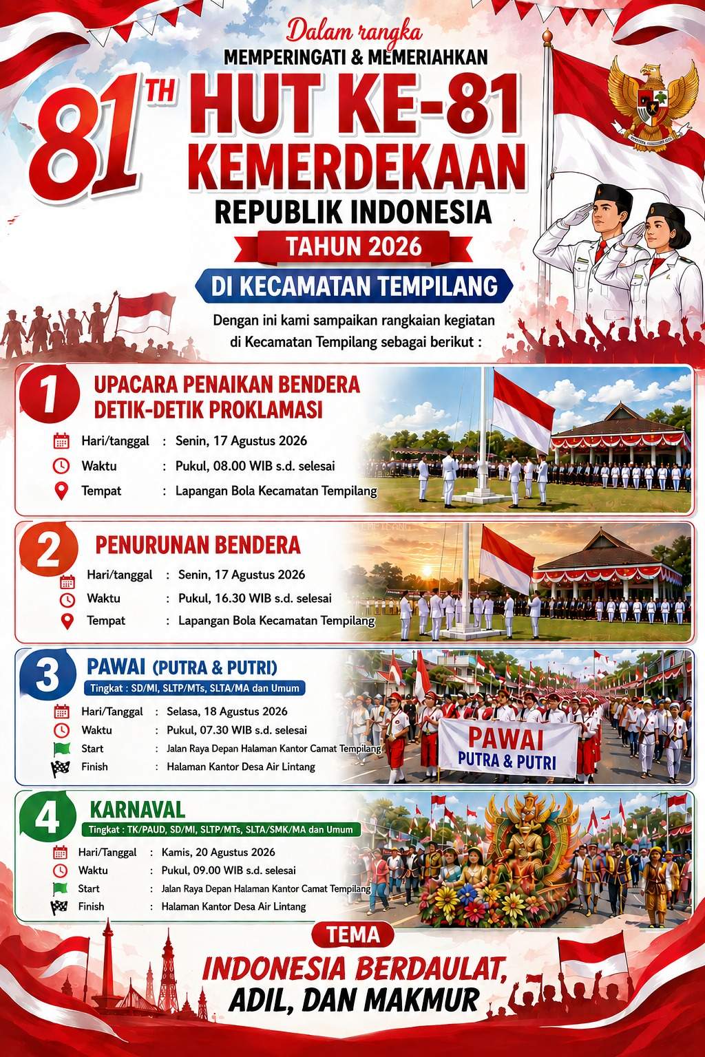 Rangkaian kegiatan HUT RI Ke 81 Tahun 2026 di Kecamatan Tempilang 